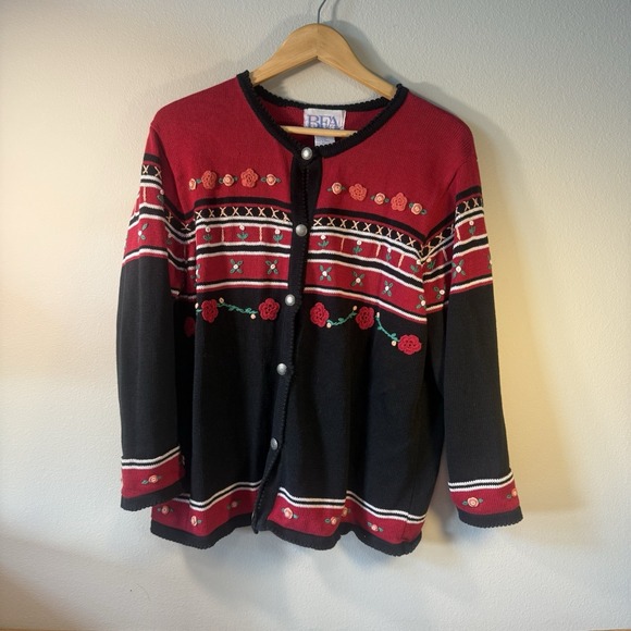 BFA XL Cardigan, embroidered flowers, multicolored, arty, art to wear, classic - Picture 1 of 10